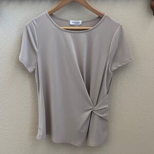 Gilli Taupe Short Sleeve Twist Top